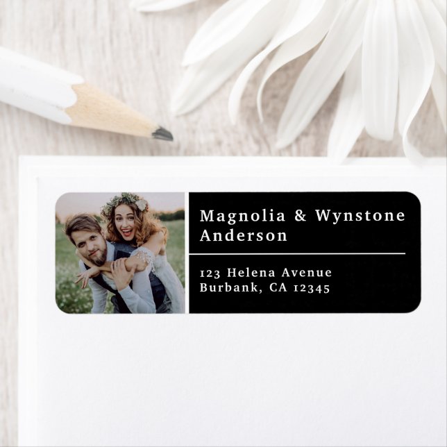 Black Modern Photo Mariage Adresse de retour Label (En situation)