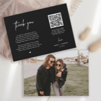 Black Modern Photo QR Code Carte de remerciements