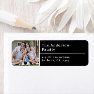 Black Modern Photo Return Address Label