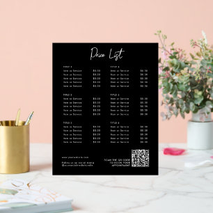 Black Modern Price List Menu QR Code Social Media