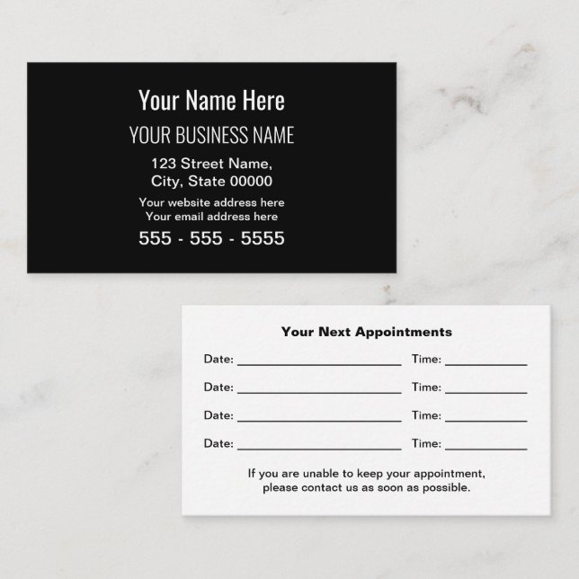 Black Modern Professional Appointment Card (Front/Back)