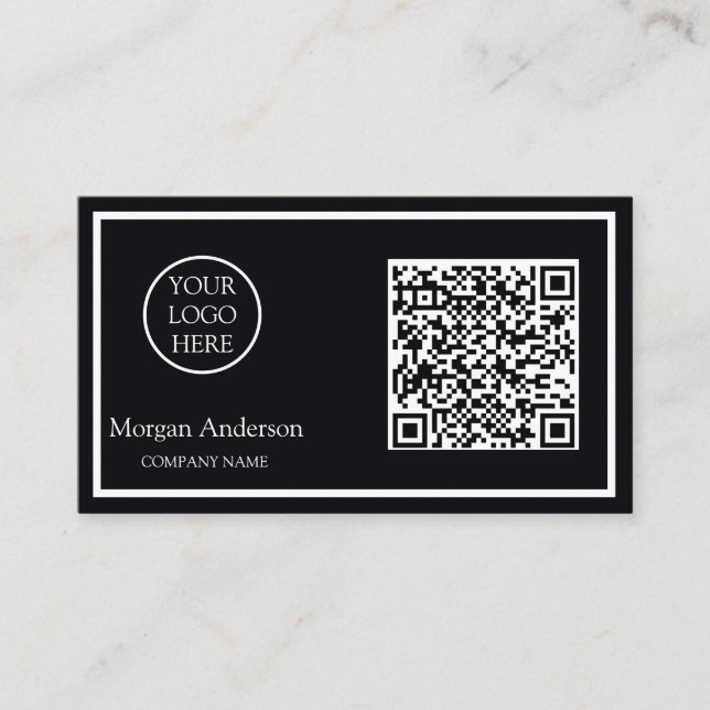 Black Modern Professional QR Code Business Logo  Business Card (Front)