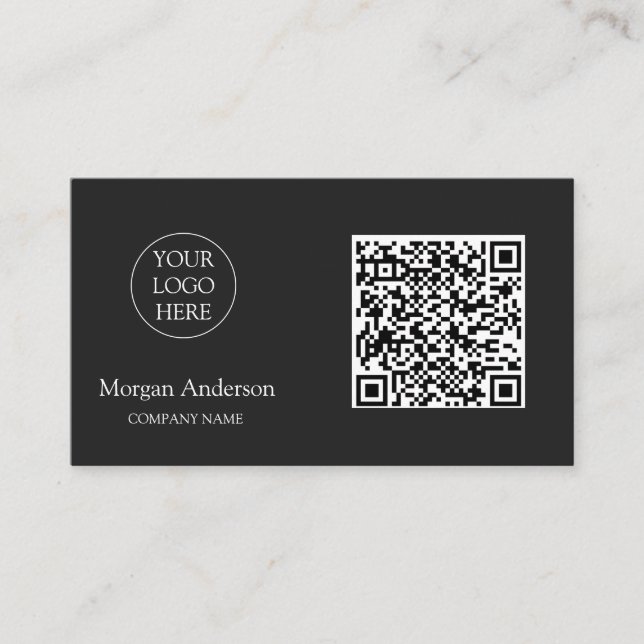Black Modern Professional QR Code Business Logo  Card (Front)