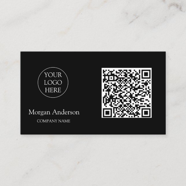 Black Modern Professional QR Code Business Logo  Card (Front)