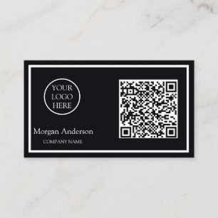 Black Modern Professional QR Code Business Logo  Card