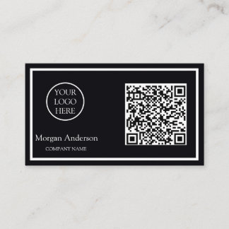 Black Modern Professional QR Code Business Logo Card