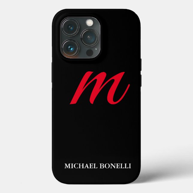 Black modern red monogram professional Case-Mate iPhone case (Back)