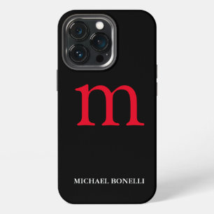 Black modern red monogram professional iPhone 13 pro case