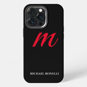 Black modern red monogram professional iPhone 13 pro case