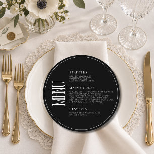 Black Modern Round Welcome Wedding Dinner Menu