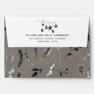 Black modern scandi elegant script Christmas Envel Envelope