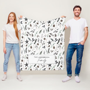 Black modern scandi elegant script Christmas Fleece Blanket