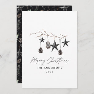 Black modern scandi elegant script Christmas Holid Holiday Card