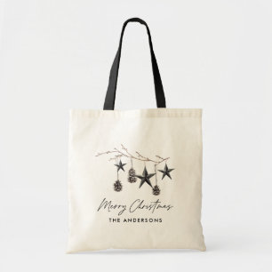 Black modern scandi elegant script Christmas Holid Tote Bag
