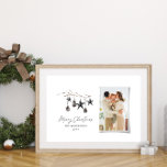 Black modern scandi elegant script Christmas photo Poster<br><div class="desc">Black modern elegant rustic watercolor beige natural Scandinavian contemporary muted colours beige, black and white photo holiday Christmas home decor poster.</div>