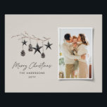 Black modern scandi elegant script Christmas photo Poster<br><div class="desc">Black modern elegant rustic watercolor beige natural Scandinavian contemporary muted colours beige, black and white photo holiday Christmas home decor poster.</div>