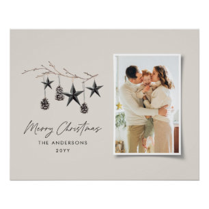 Black modern scandi elegant script Christmas photo Poster