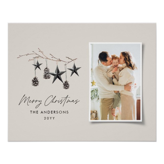 Black modern scandi elegant script Christmas photo Poster (Front)