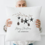 Black modern scandi elegant script Christmas Throw Pillow<br><div class="desc">Black natural beige modern elegant rustic watercolor scandi Scandinavian muted colours contemporary holiday Christmas gift decor design.</div>