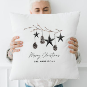 Black modern scandi elegant script Christmas Throw Pillow