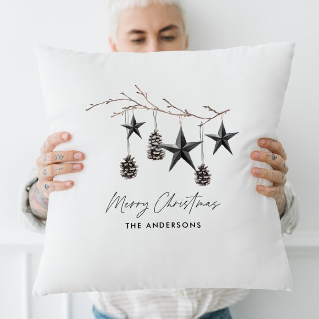 Black modern scandi elegant script Christmas Throw Pillow (Creator Uploaded)