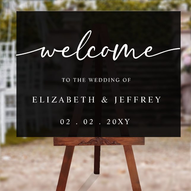 Black Modern Script Affiche de bienvenue Mariage b (Black Modern Script White Wedding Welcome Sign)