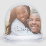 Black Modern Script Couple's Photo Snowglobe<br><div class="desc">A beautiful gift for newlyweds,  this snow globe provides the option for front and back photos. Customize the globe by adding the name of the couple,  while the back provides a date and special quote in black text for their special day.</div>