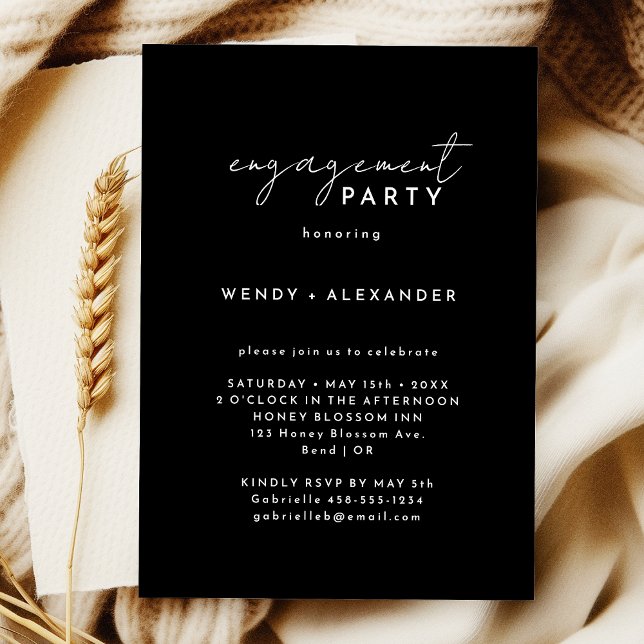 Black Modern Script Engagement Party Invitation (Creator Uploaded)