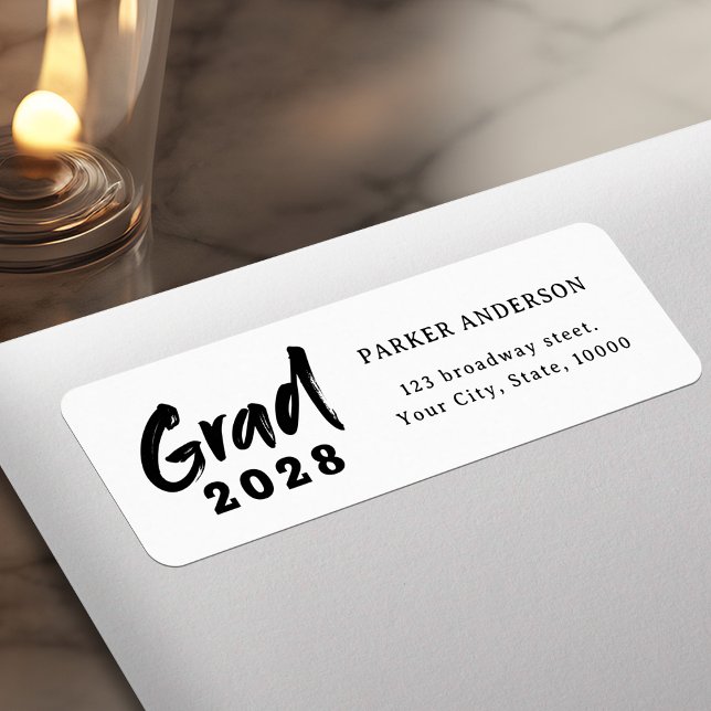 Black Modern Script Graduation Adresse de retour (Black Modern Script Graduation Return Address Label)