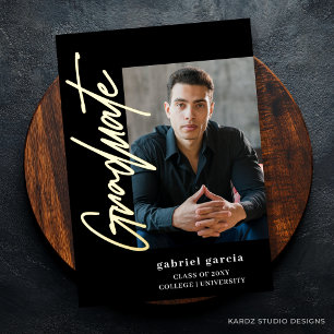 Black Modern Script Graduation Party Invitation