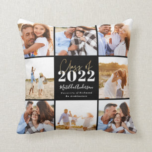 black modern script graduation photo class of 2022 throw pillow
