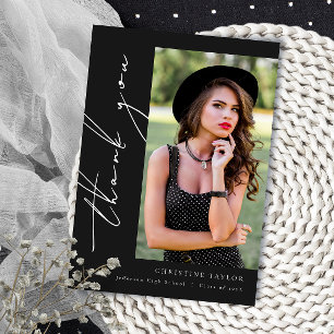 Black Modern Script Graduation Thank You Card