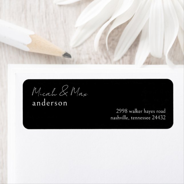 Black Modern Script Mariage Adresse de retour (En situation)