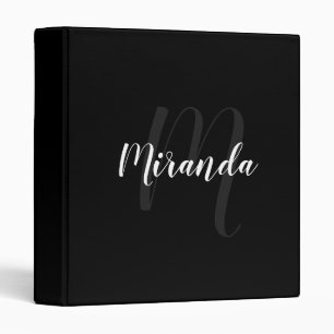 Black Modern Script Monogram and Name Binder