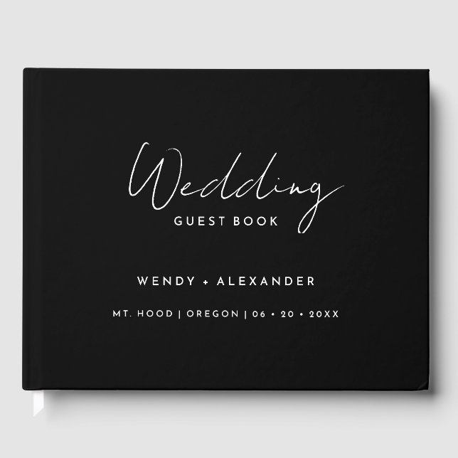 Black Modern Script Monogram Crest Wedding Guest Book (Front)