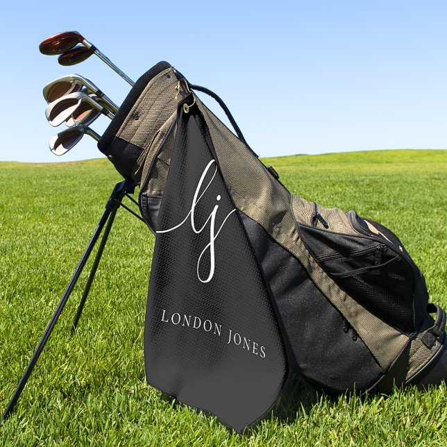 Black Modern Script Monogram Name Feminine Golf Towel (Creator Uploaded)