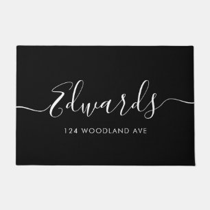 Black Modern Script Personalized Doormat