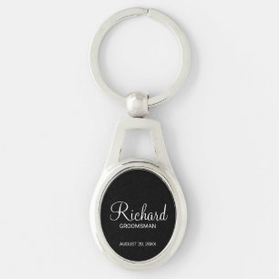 Black Modern Script Personalized Groomsman Keychain