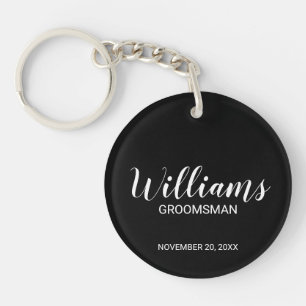 Black Modern Script Personalized Groomsman Keychain