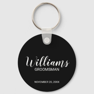 Black Modern Script Personalized Groomsman Keychain