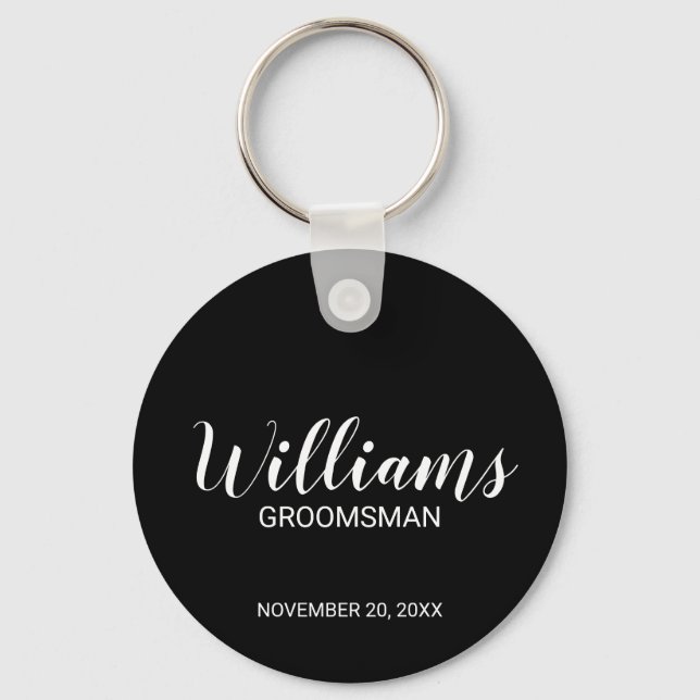 Black Modern Script Personalized Groomsman Keychain (Front)