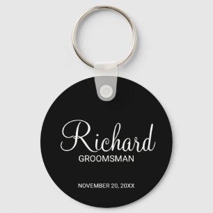 Black Modern Script Personalized Groomsman Keychain