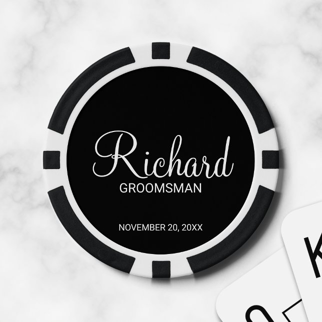 Black Modern Script Personalized Groomsman Poker Chips (Creator Uploaded)