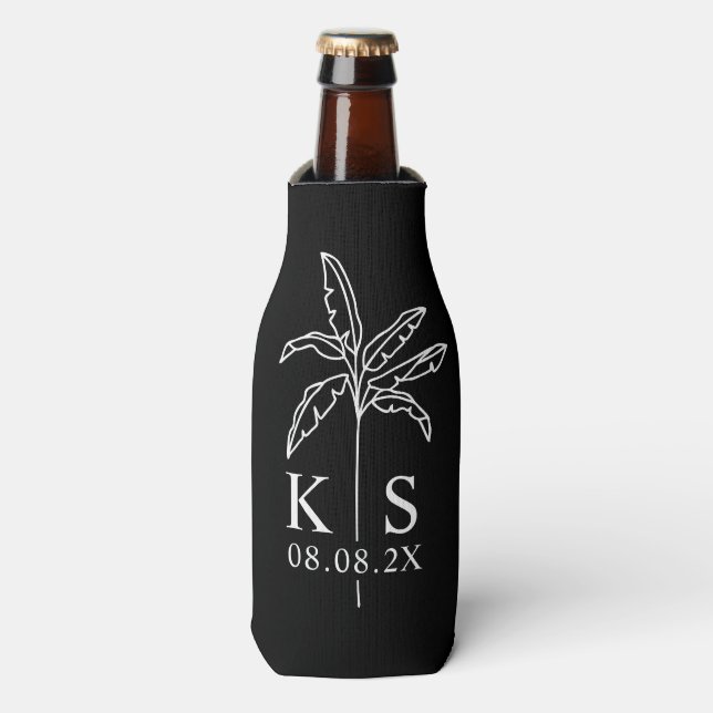 Black Modern Script Personalized Groomsmen  Bottle Cooler (Bottle Front)