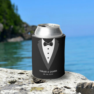 Black Modern Script Personalized Groomsmen Can Coo Can Cooler