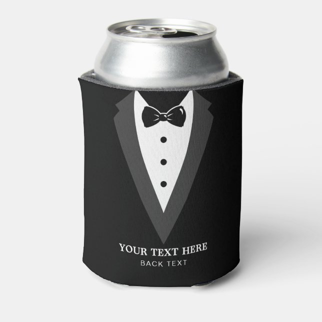 Black Modern Script Personalized Groomsmen Can Coo Can Cooler (Can Back)