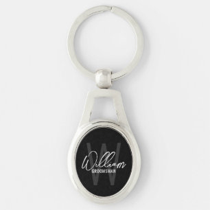 Black Modern Script Personalized Groomsmen Keychain