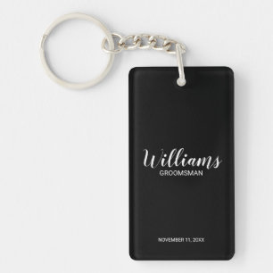 Black Modern Script Personalized Groomsmen Keychain