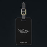 Black Modern Script Personalized Groomsmen Luggage Tag<br><div class="desc">Modern Script Personalized Groomsmen Luggage Tag
featuring personalized groomsman's name in white modern script font style with title and wedding date in modern sans serif font style on black background.

Also perfect for Maid of Honour,  Flower Girl,  Mother of the Bride,  Groomsmen,  Best man and more.</div>