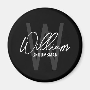 Black Modern Script Personalized Groomsmen Magnet